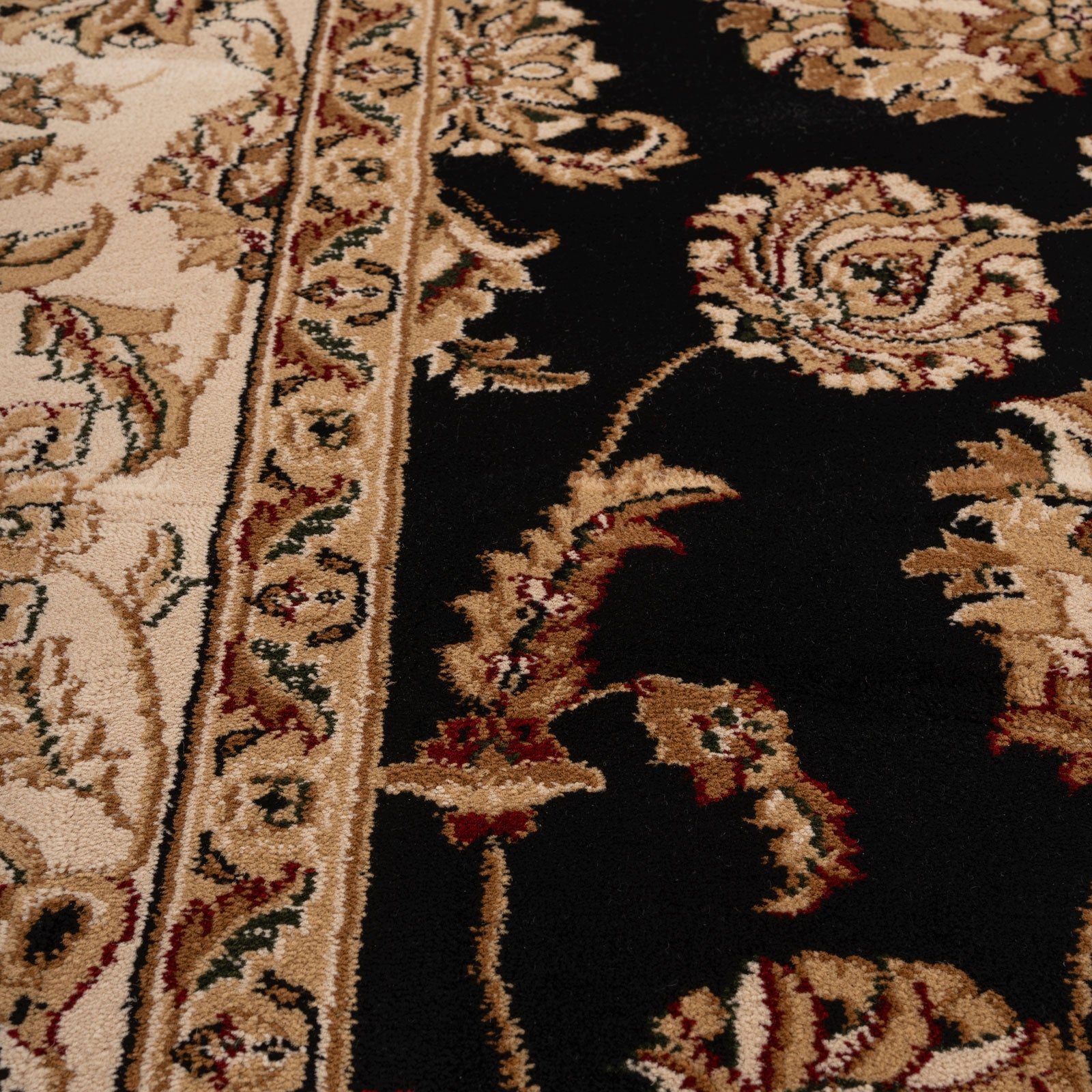 Traditional Black Floral Runner Rug - Malaki