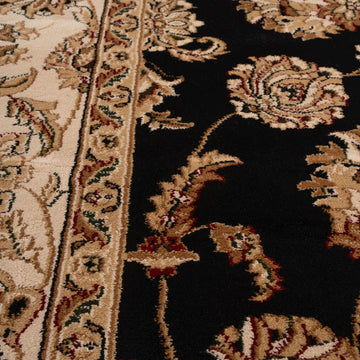 Traditional Black Floral Runner Rug - Malaki