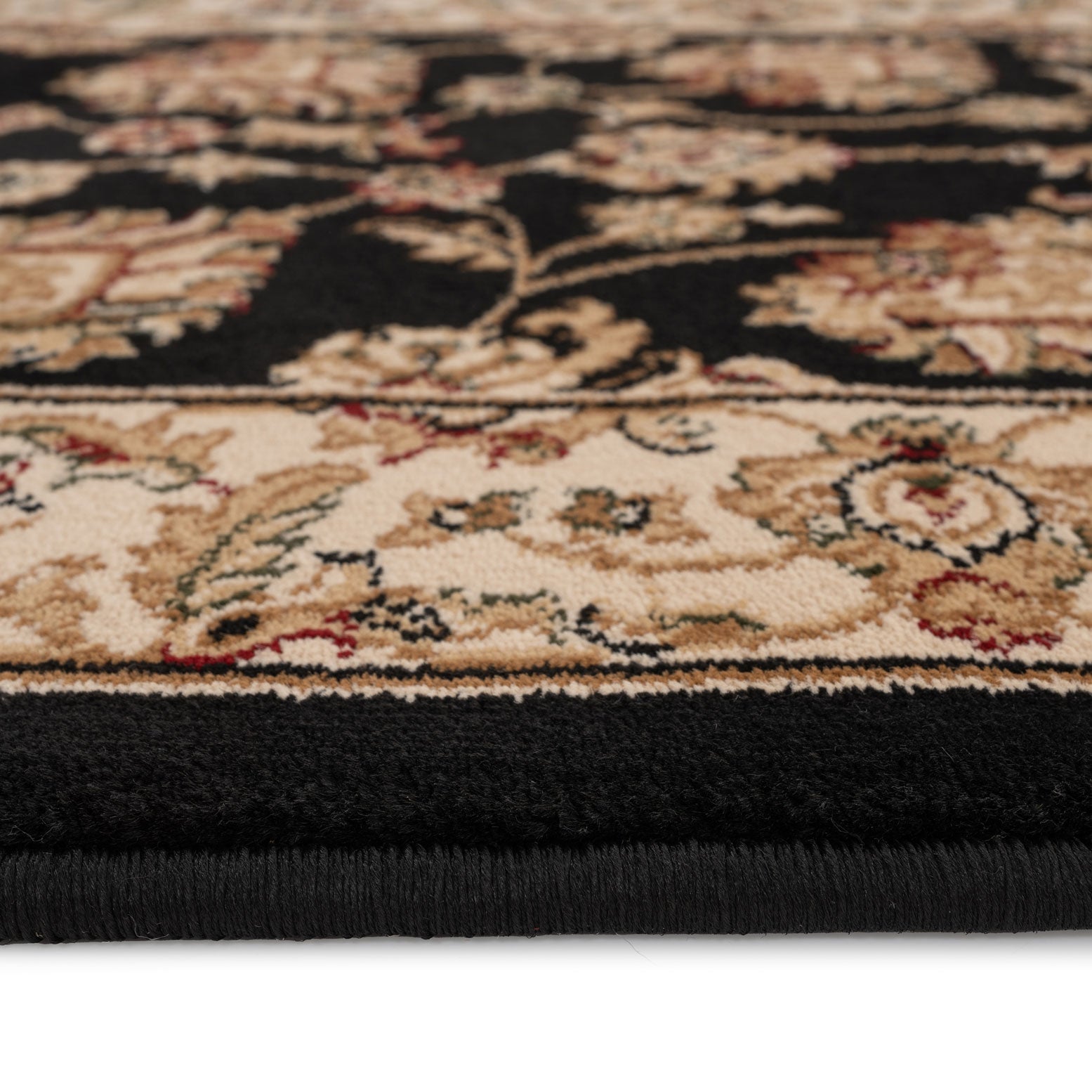 Traditional Black Floral Runner Rug - Malaki