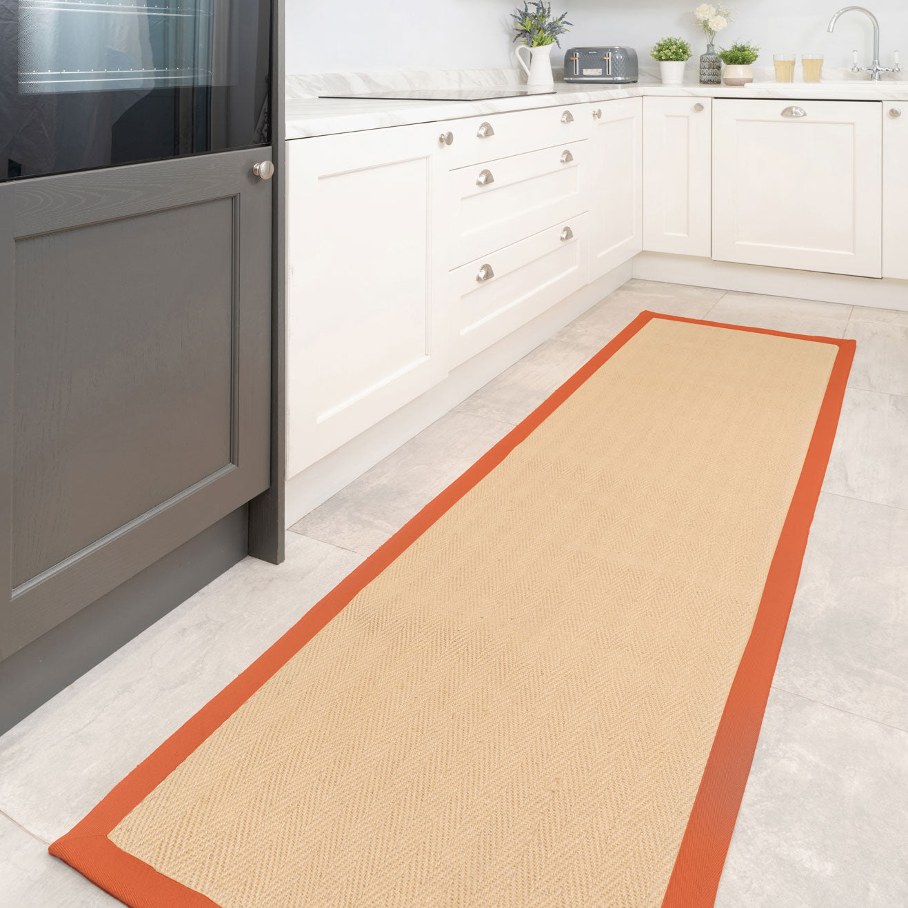 Terracotta Border Jute Runner Rug - Juliette Rust