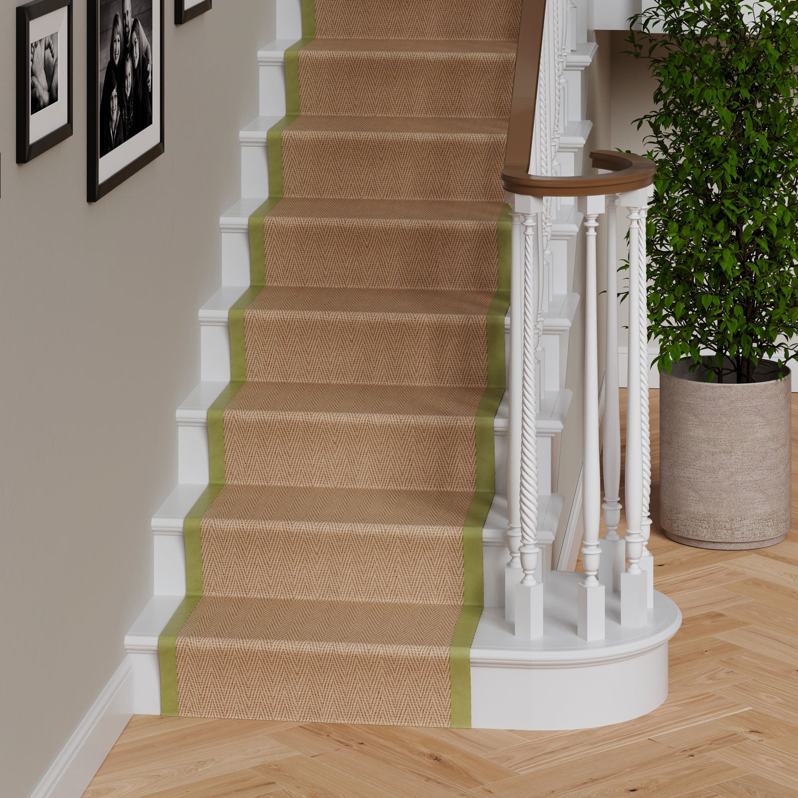 Green Jute Border Stair Carpet Runner - Juliette Green – Kukoon Rugs Online