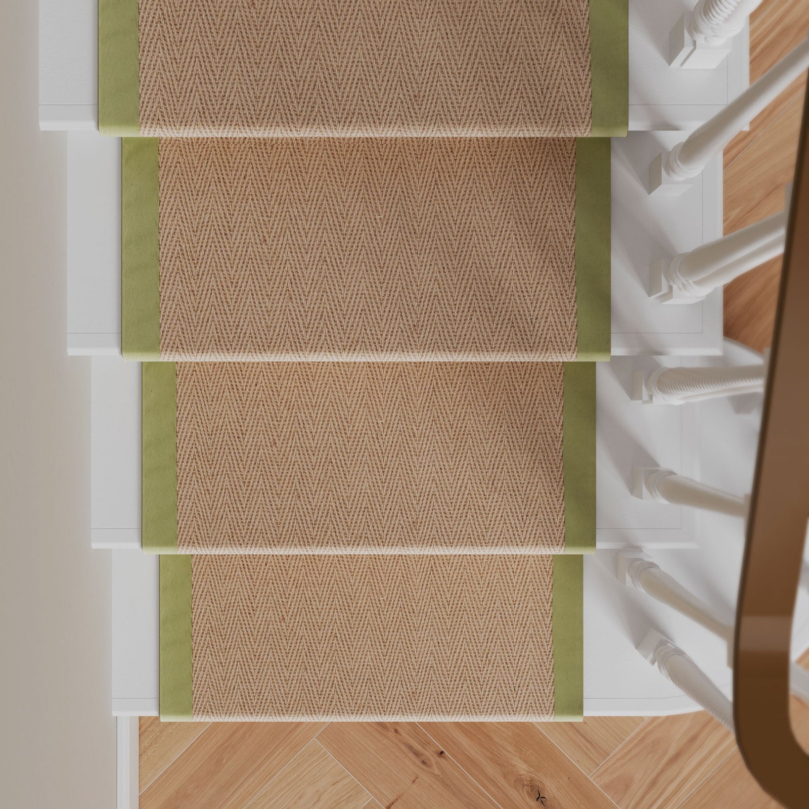 Green Jute Border Stair Carpet Runner - Juliette Green