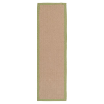 Green Cotton Border Natural Jute Hallway Runner Rug