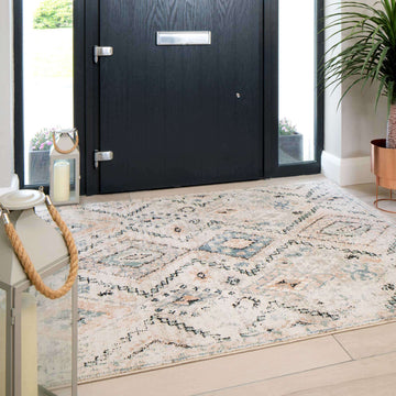 Soft Natural Blue Aztec Area Rug