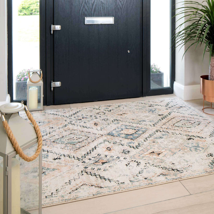 Soft Natural Blue Aztec Area Rug