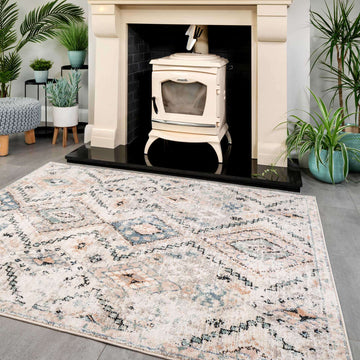 Soft Natural Blue Aztec Area Rug