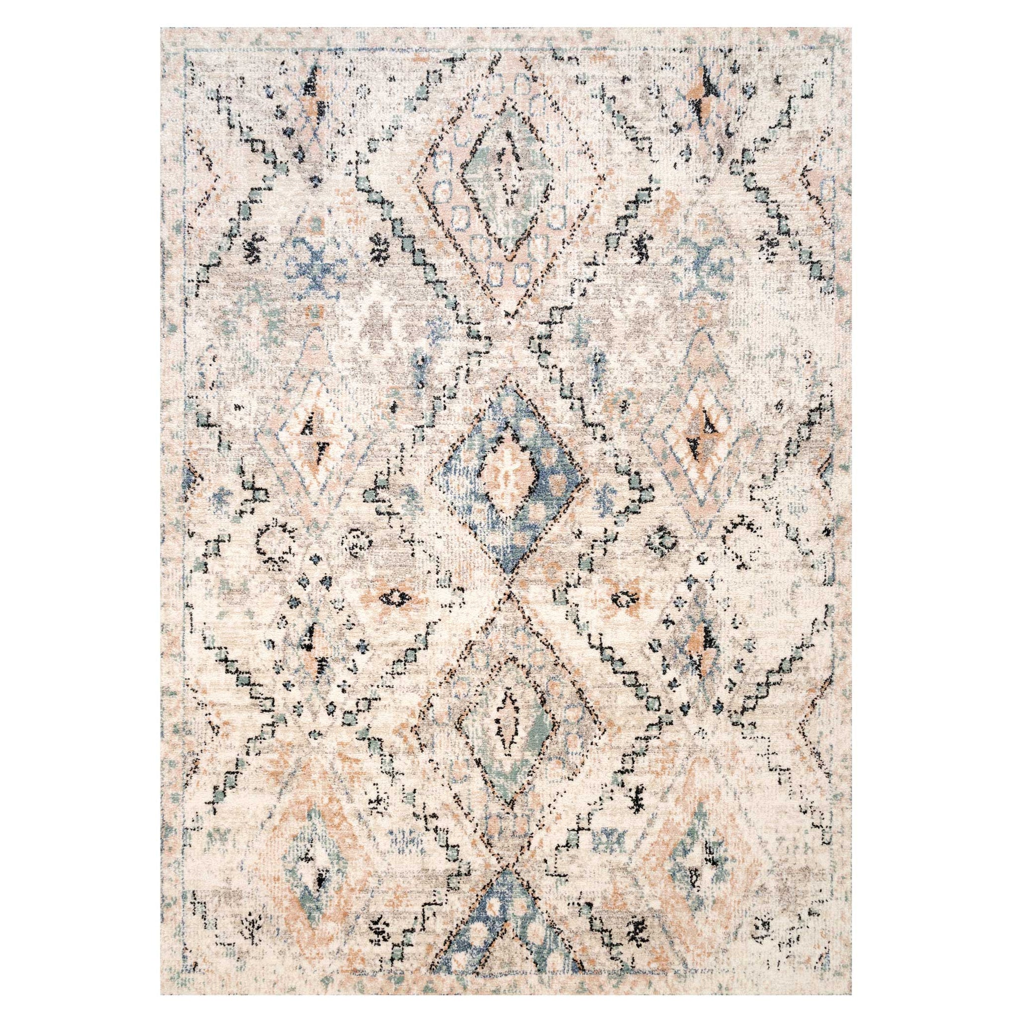 Soft Natural Blue Aztec Area Rug