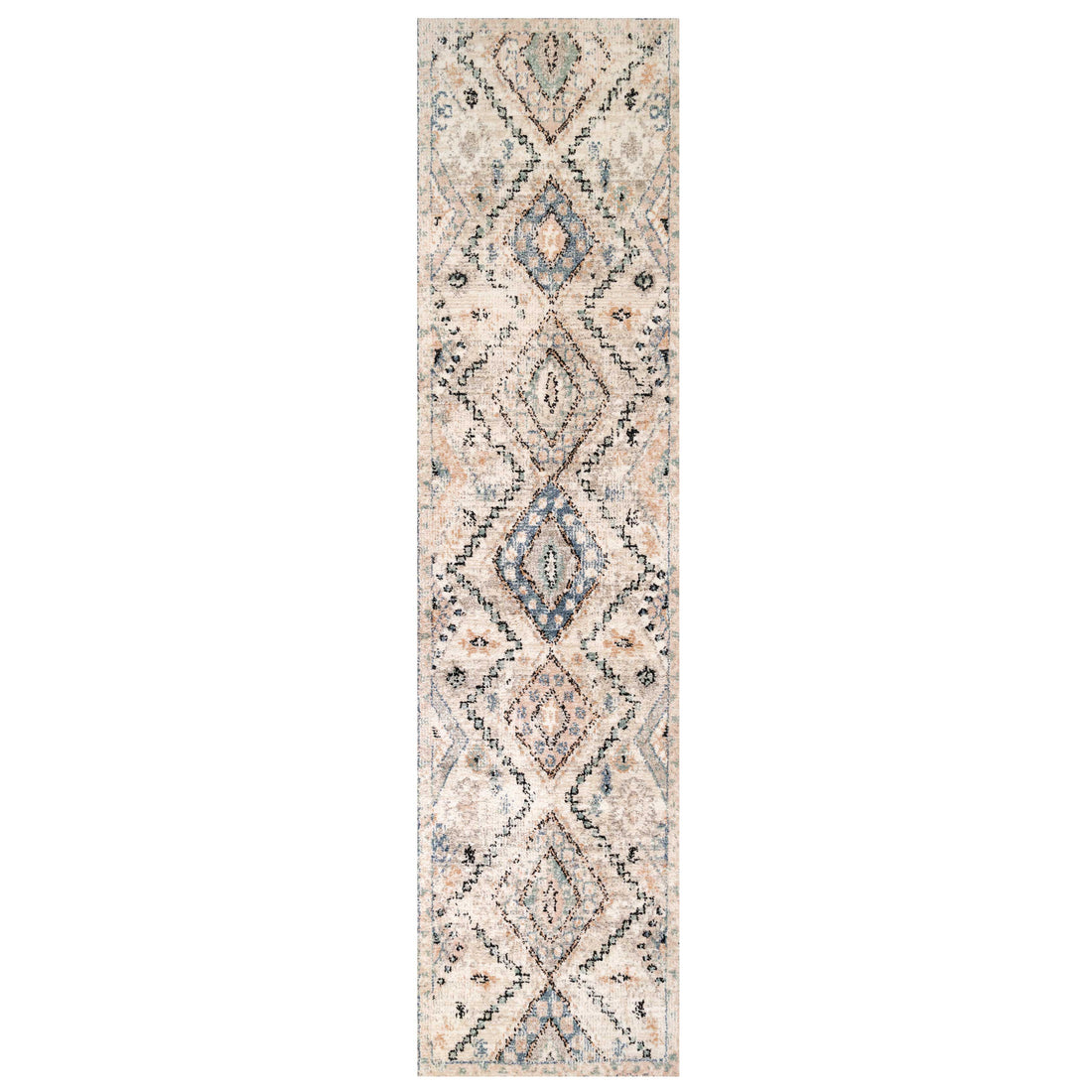 Soft Natural Blue Aztec Hallway Rug | Living Room Rugs | Kukoon Rugs Online