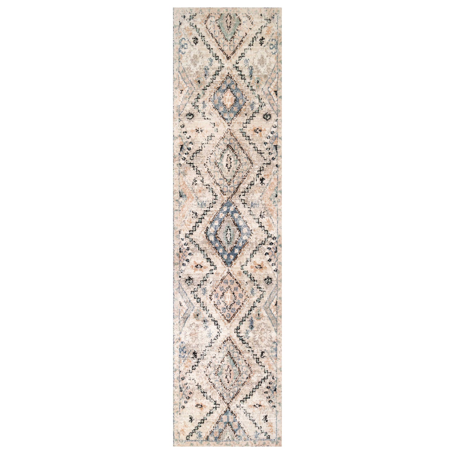 Soft Natural Blue Aztec Hallway Rug | Living Room Rugs | Kukoon Rugs Online