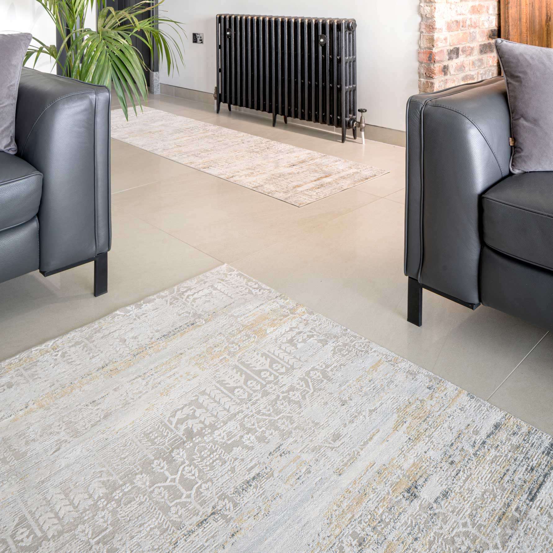 Distressed Mottled Grey Living Room Area Rug