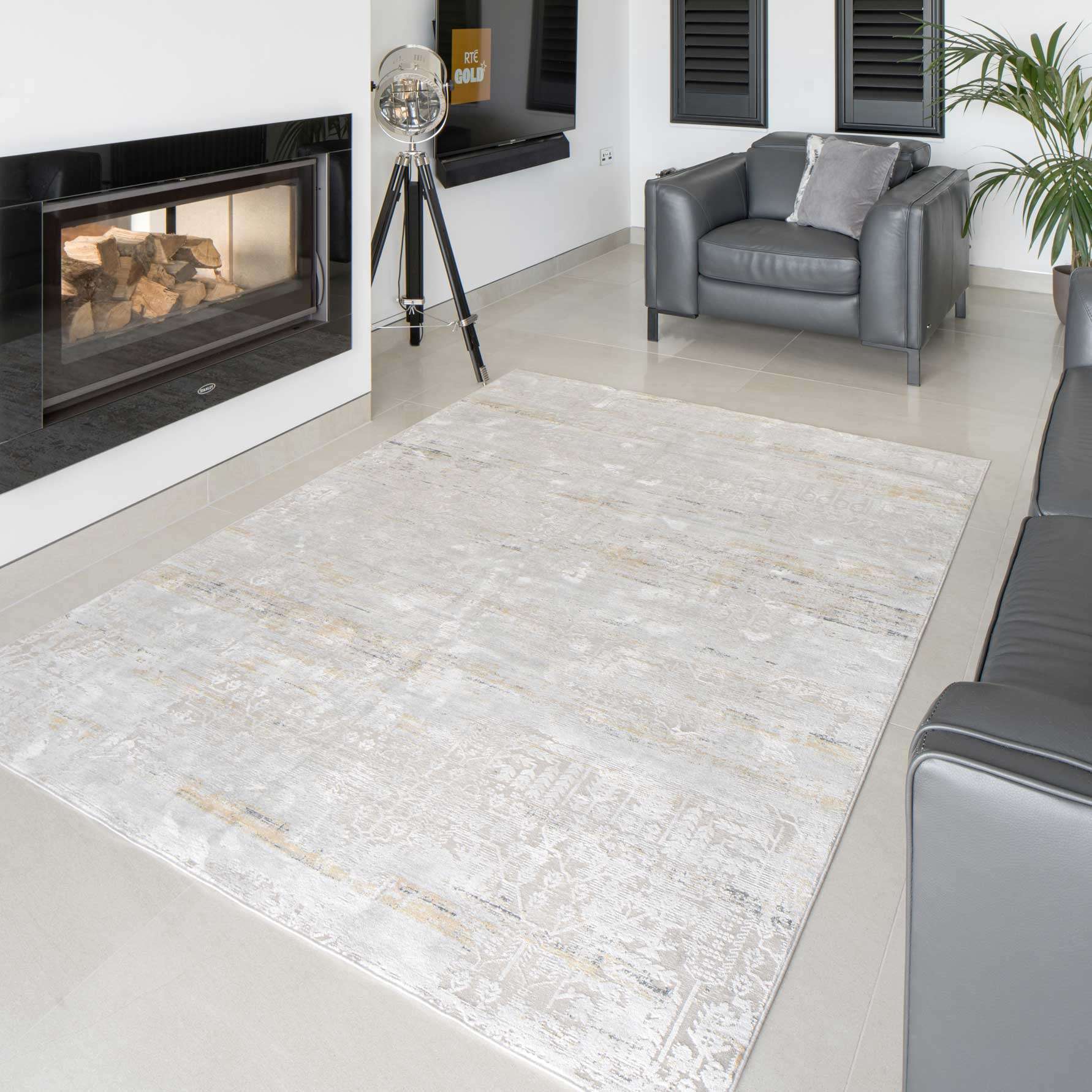 Distressed Mottled Grey Living Room Area Rug