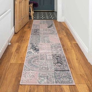Pink Grey Traditional Patchwork Living Room Rug