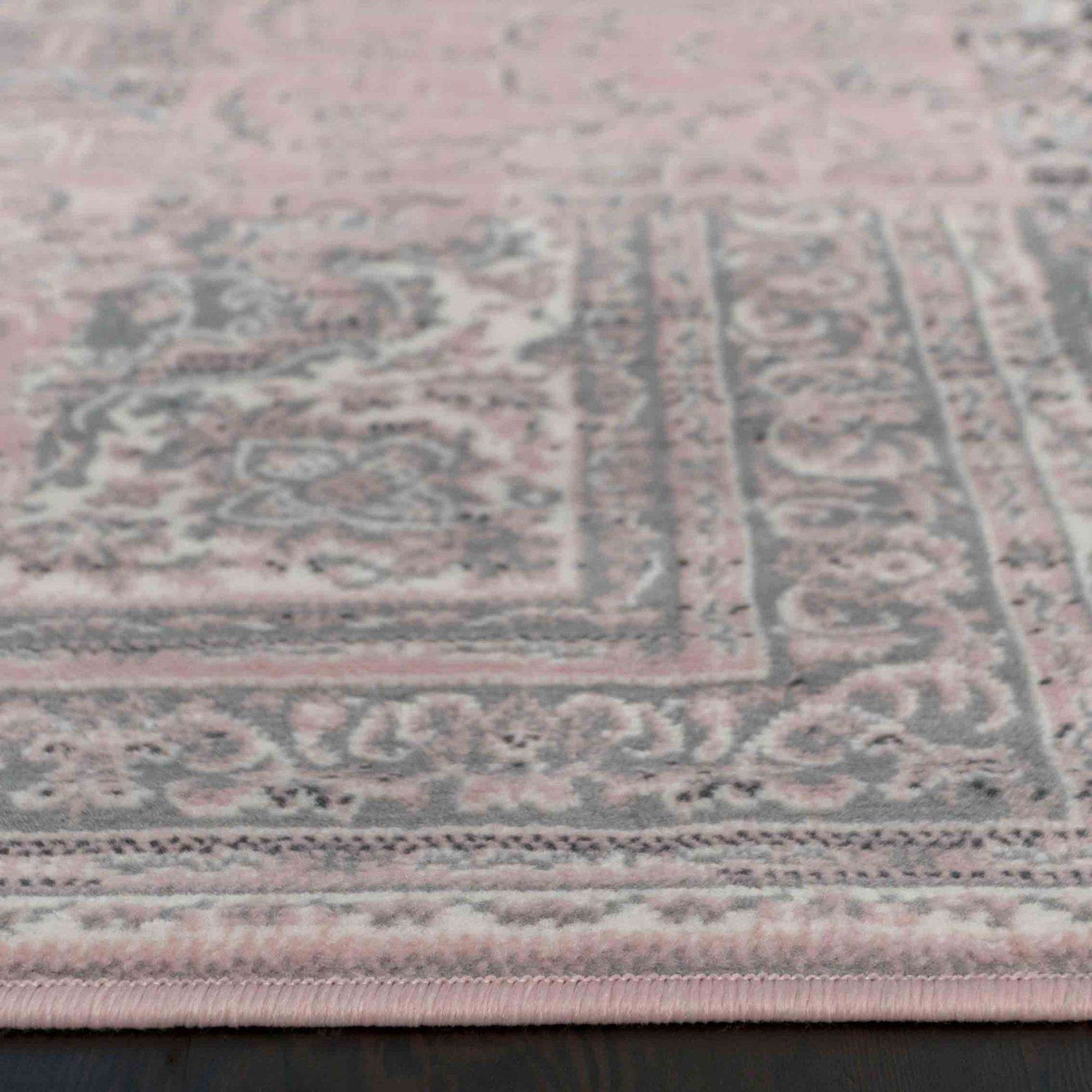 Pink Grey Traditional Patchwork Living Room Rug