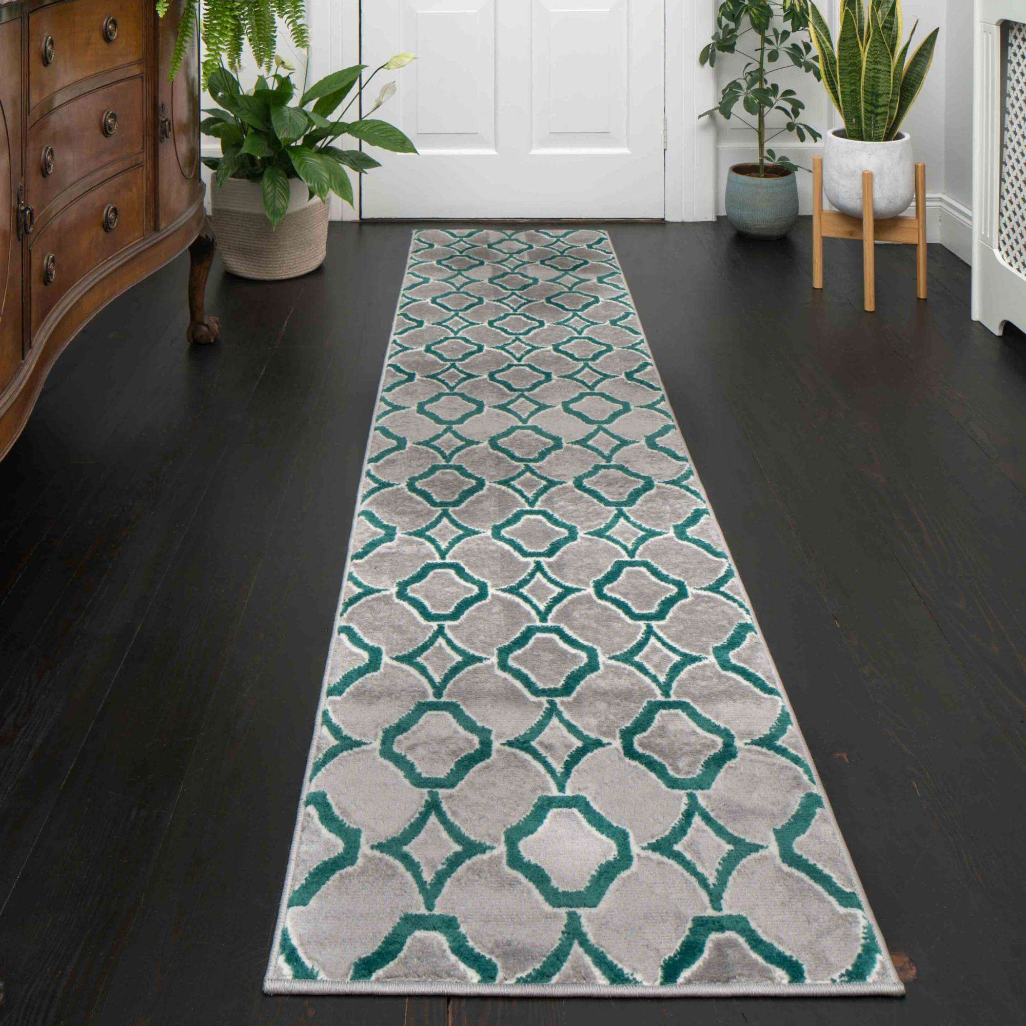 Modern Emerald Green Trellis Living Room Rugs
