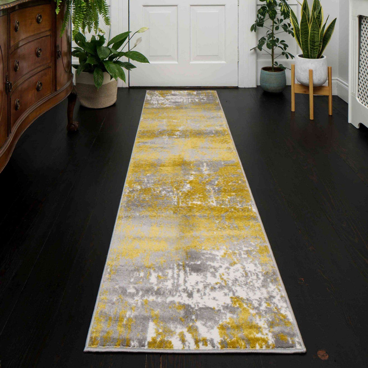 Modern Yellow Ochre Distressed Large Living Room Rugs