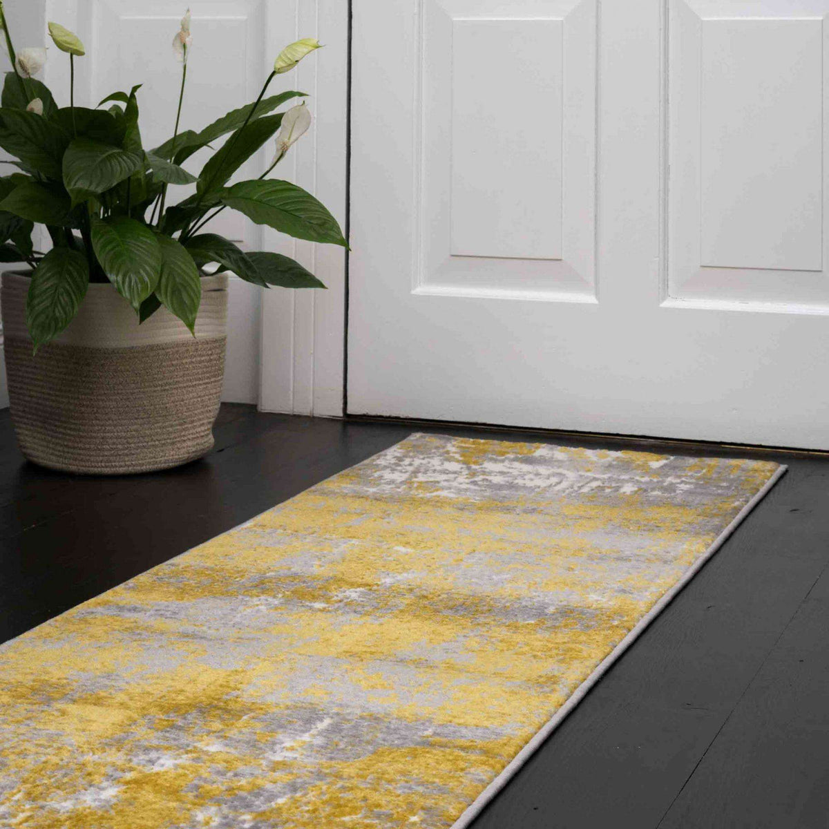 Modern Yellow Ochre Distressed Large Living Room Rugs