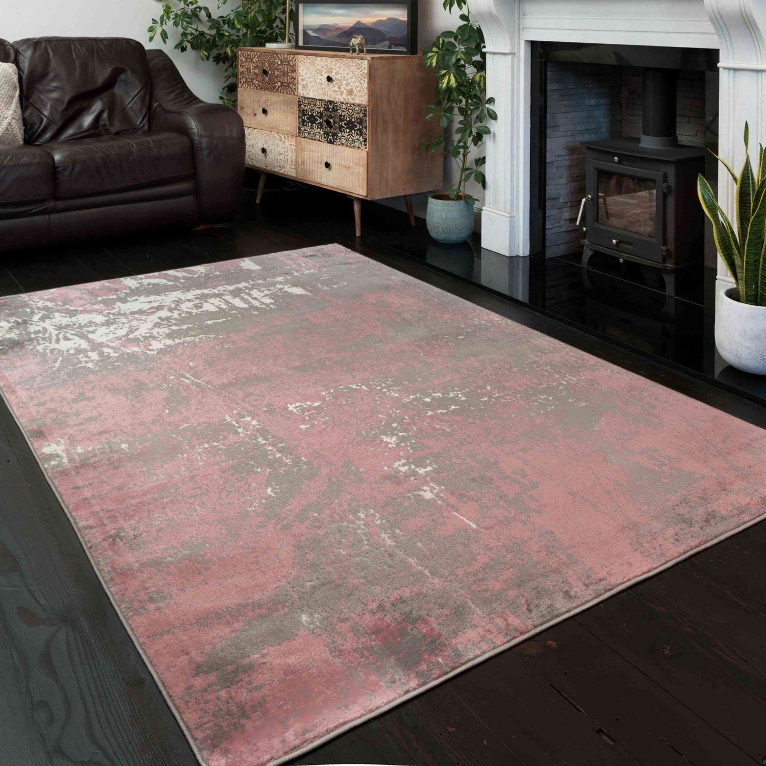 Modern Blush Pink Distressed Large Living Room Rugs