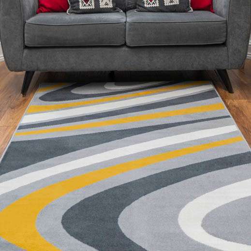 Yellow Grey Swirl Pattern Living Room Rug