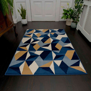Blue Grey Modern Geometric Living Room Rugs