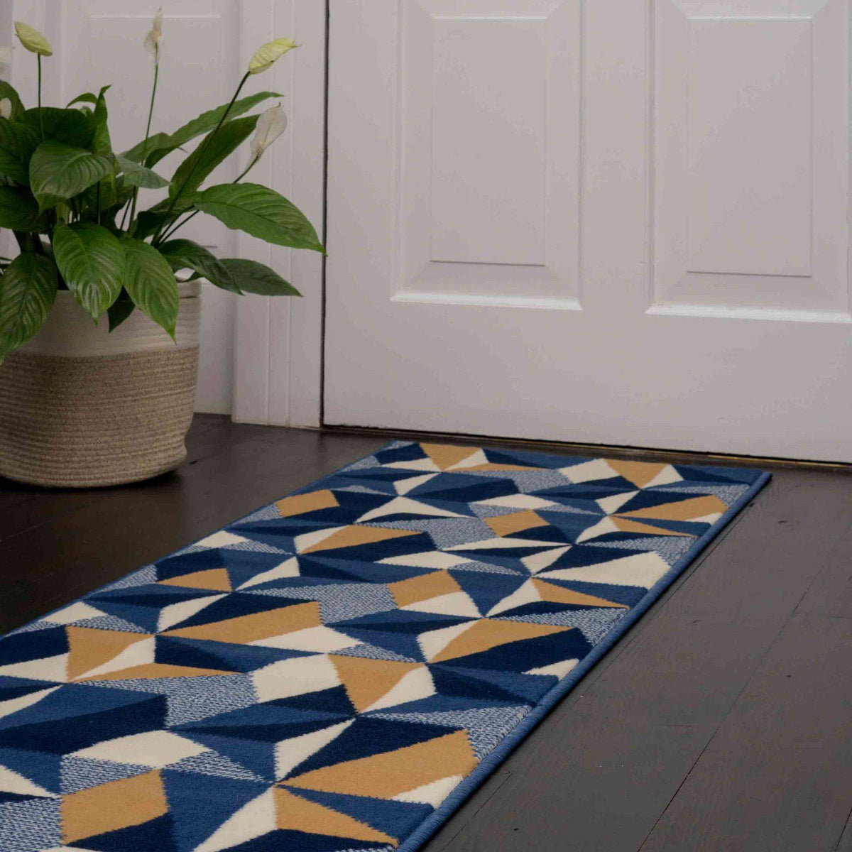 Blue Grey Modern Geometric Living Room Rugs