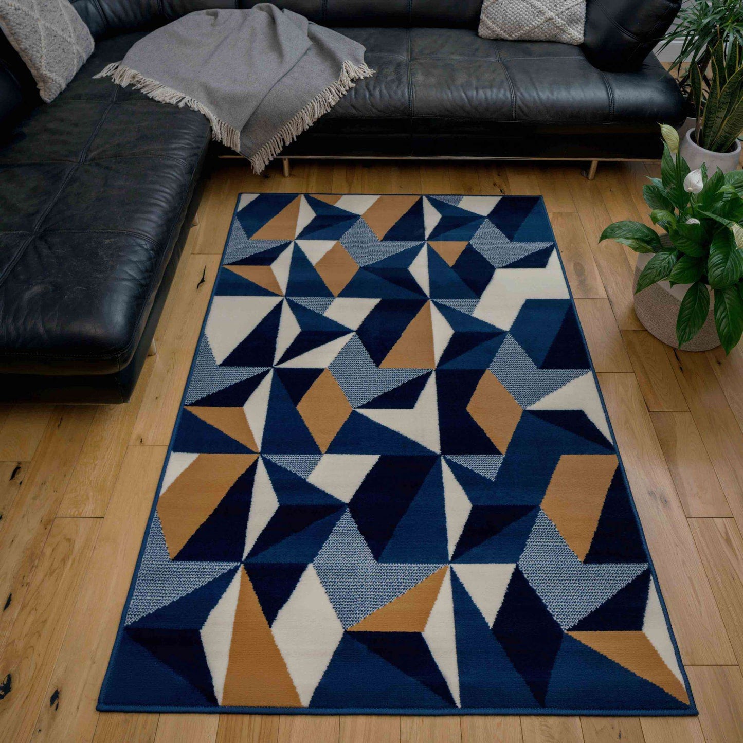 Blue Grey Modern Geometric Living Room Rugs