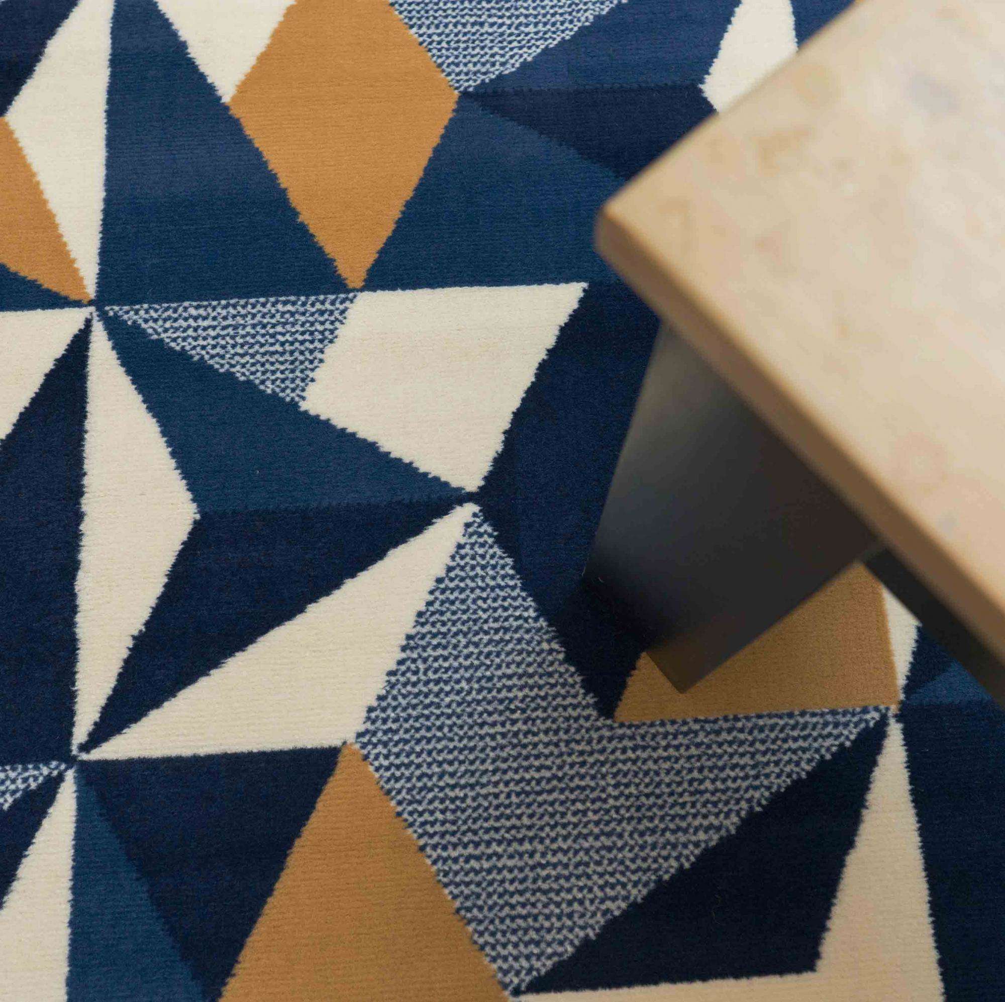 Blue Grey Modern Geometric Living Room Rugs