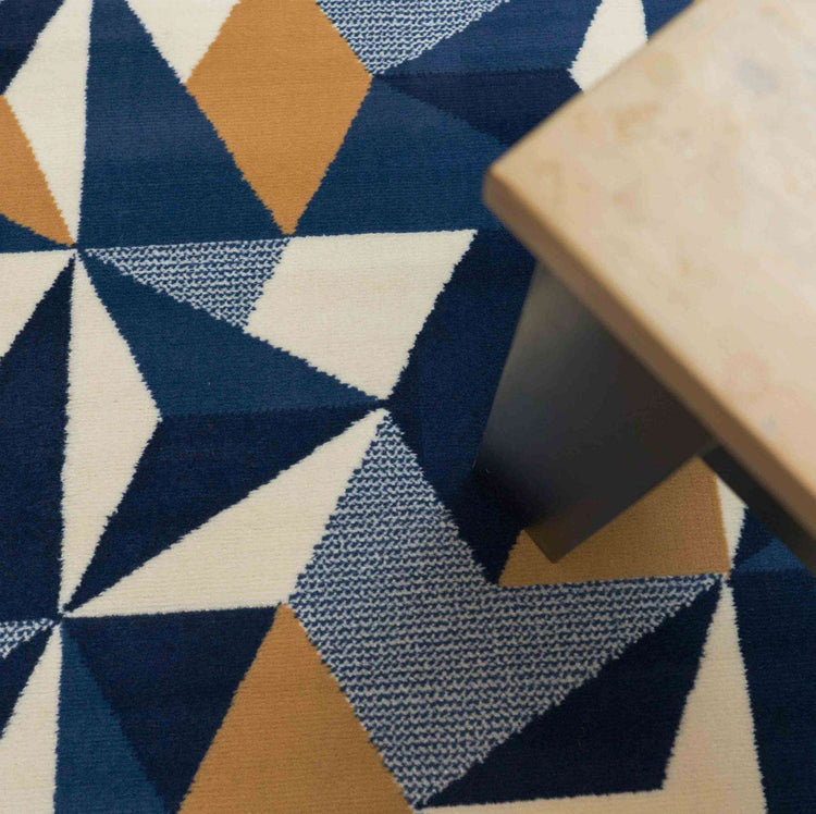 Blue Grey Modern Geometric Living Room Rugs
