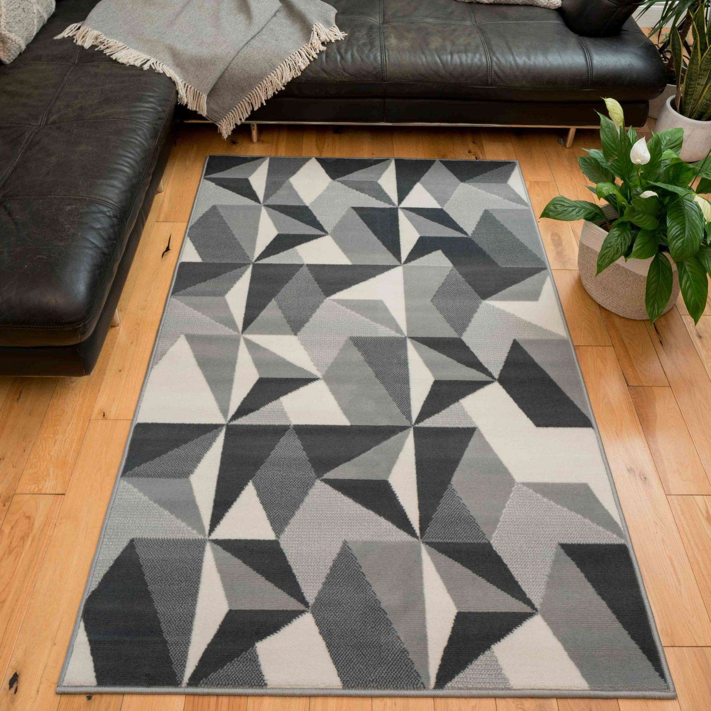 Grey Modern Geometric Living Room Rug