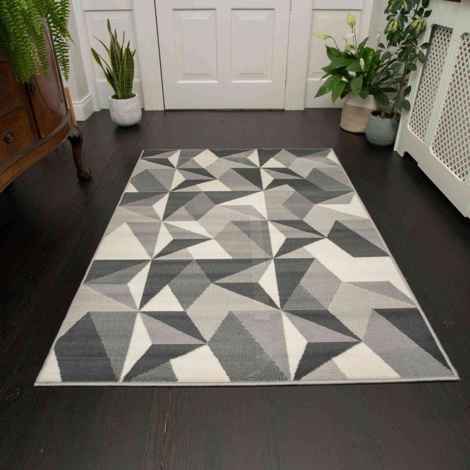 Grey Modern Geometric Living Room Rug