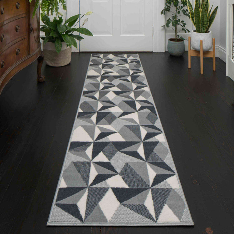 Grey Modern Geometric Living Room Rug