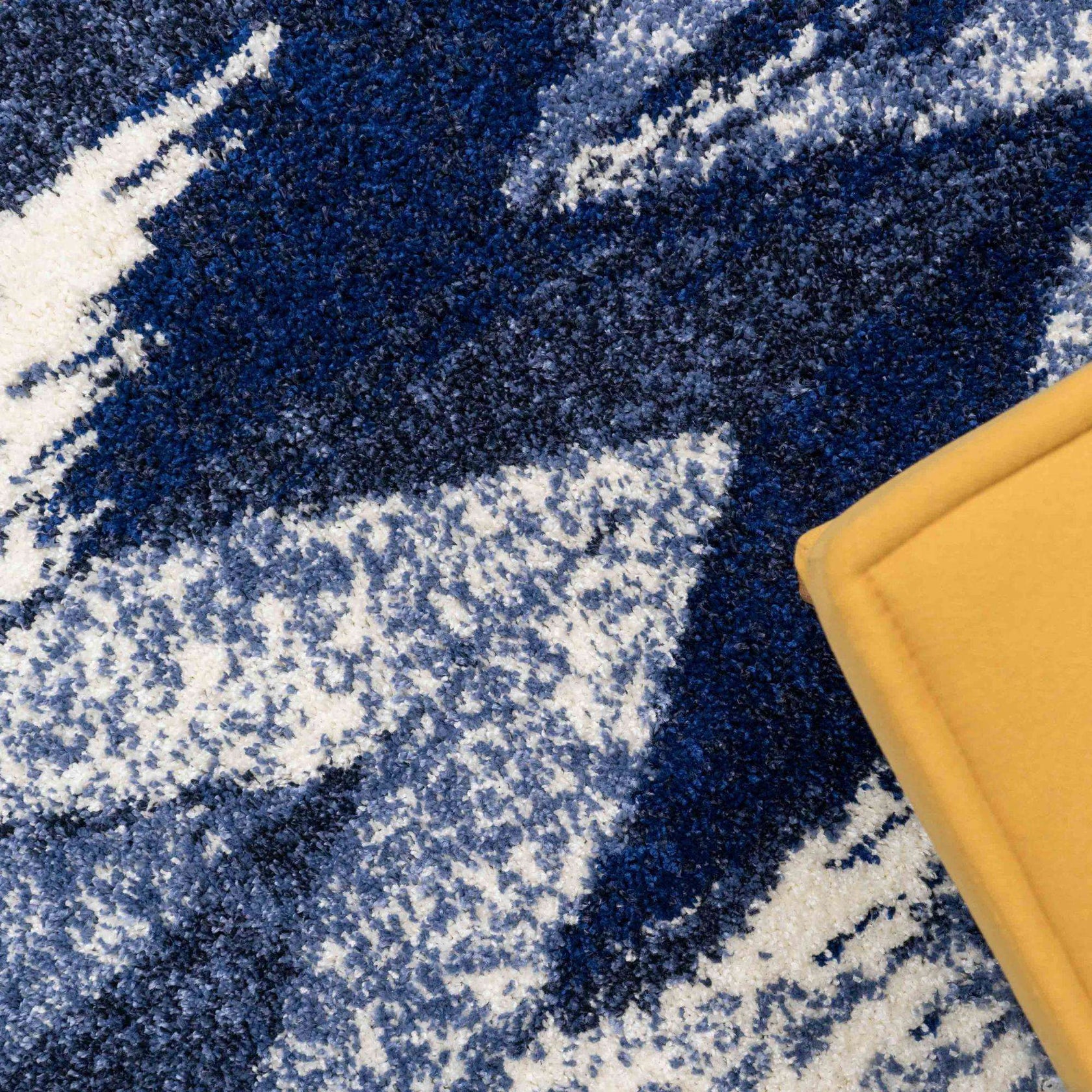 Blue Navy Chevron Mottled Shaggy Living Room Rug - Murano | Living Room ...