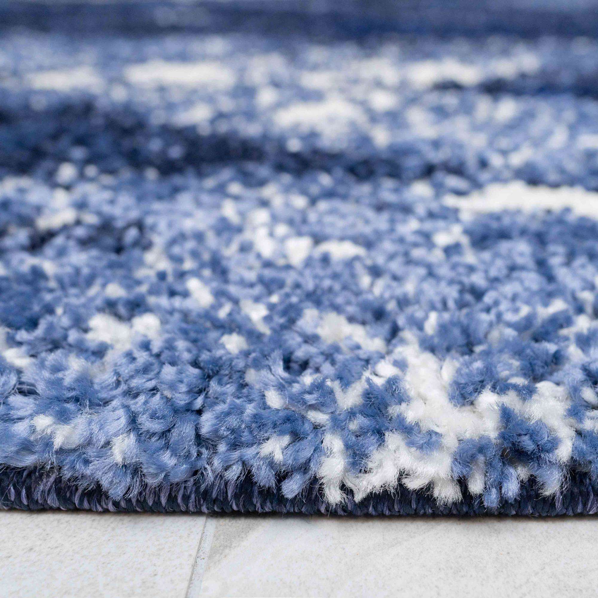 Blue Navy Chevron Mottled Shaggy Living Room Rug