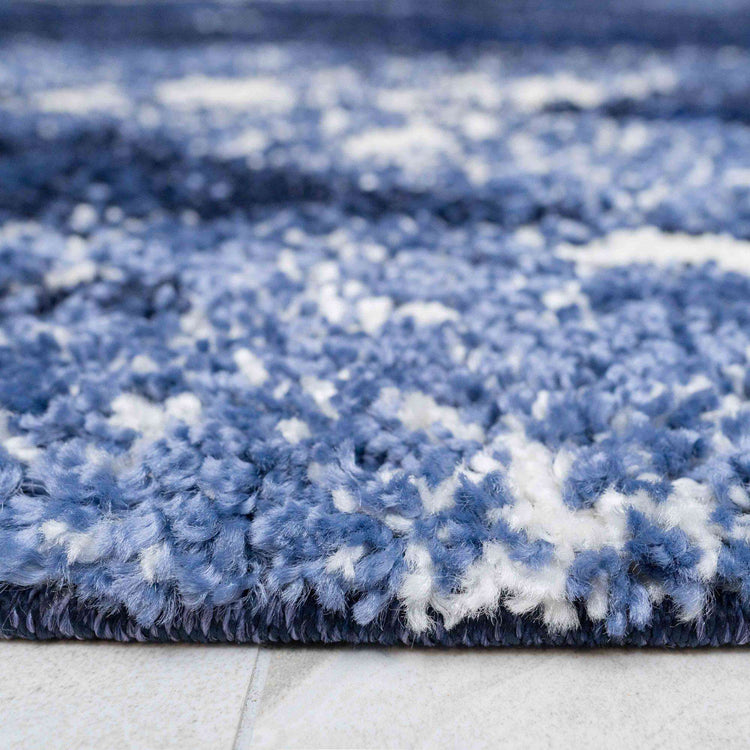 Blue Navy Chevron Mottled Shaggy Living Room Rug