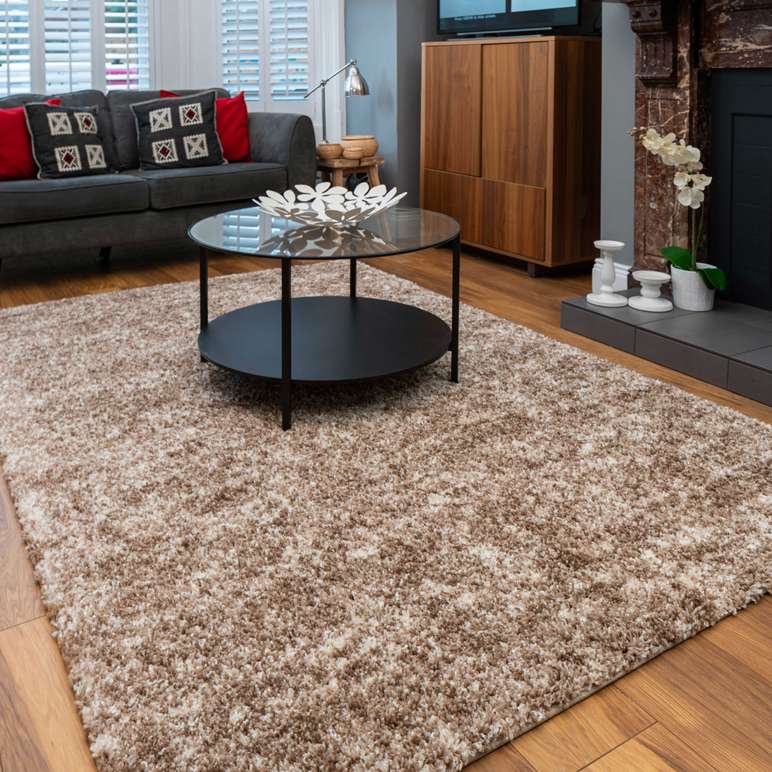 Light Brown Mottled Shaggy Living Room Rug