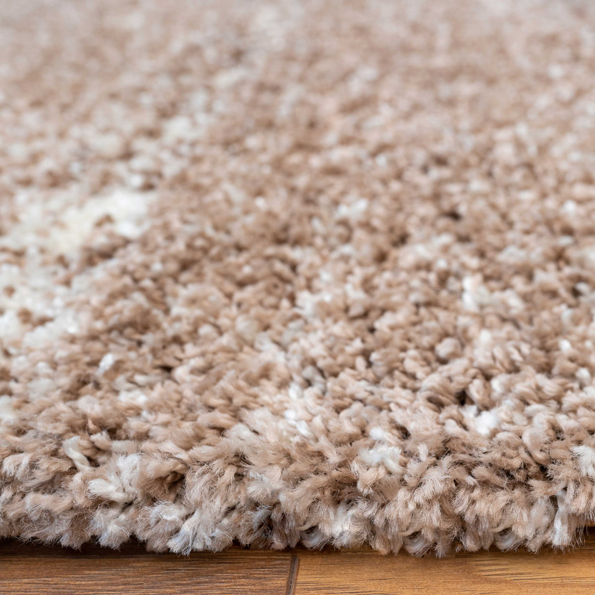 Beige Stripe Shaggy Rug Living Room