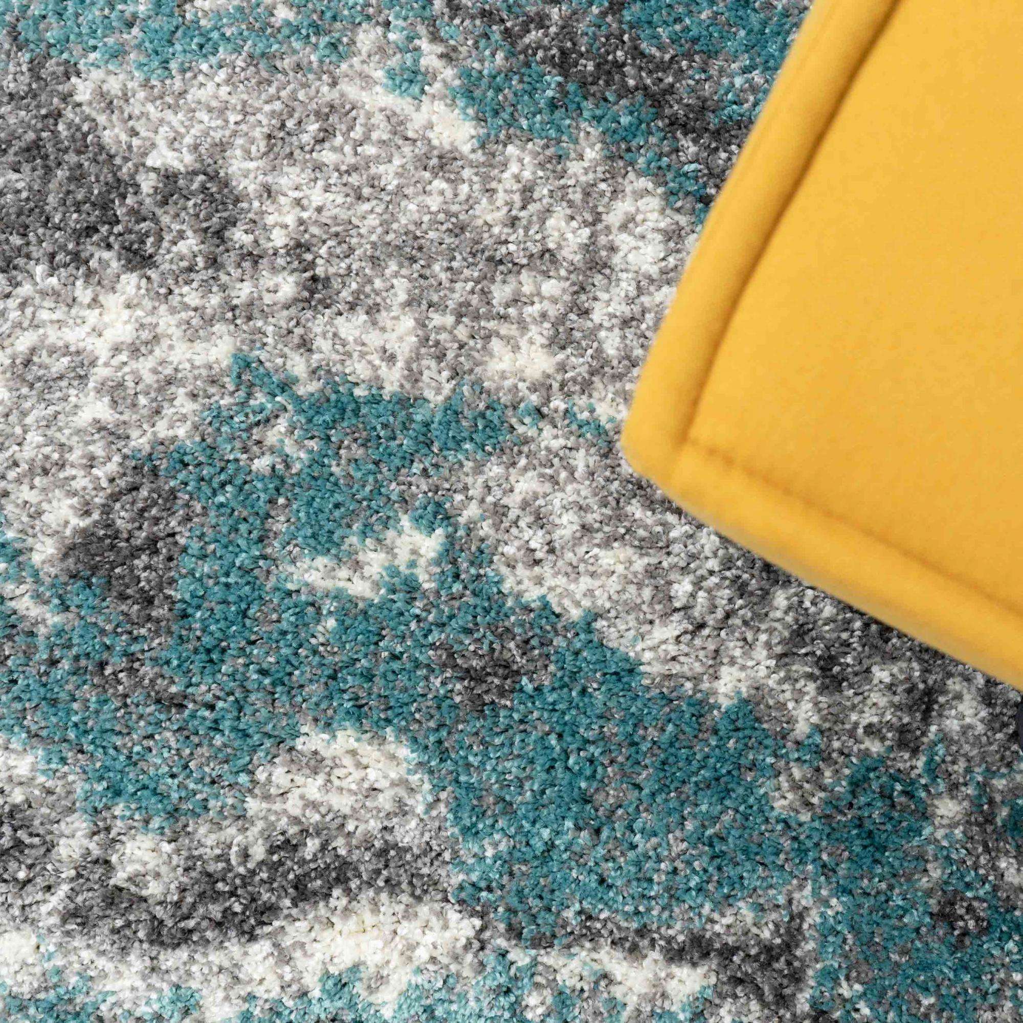 Blue Grey Cloud Mottled Shaggy Living Room Rug Murano Living Room