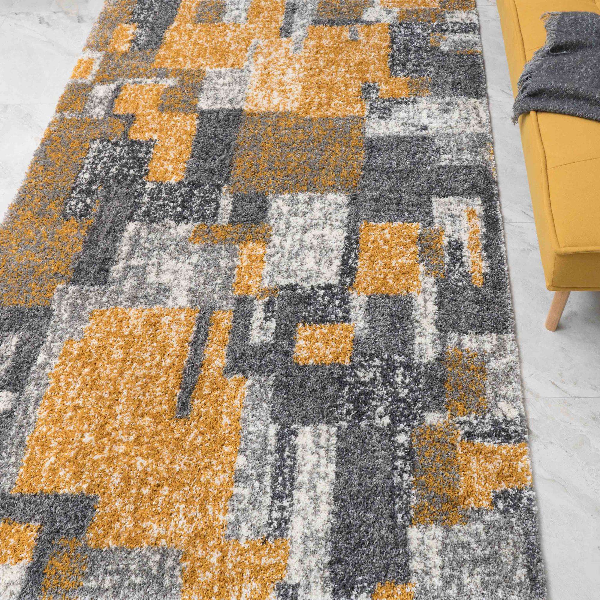 Retro Yellow Mottled Shaggy Living Room Rug Murano Living Room Rugs Kukoon Rugs Online