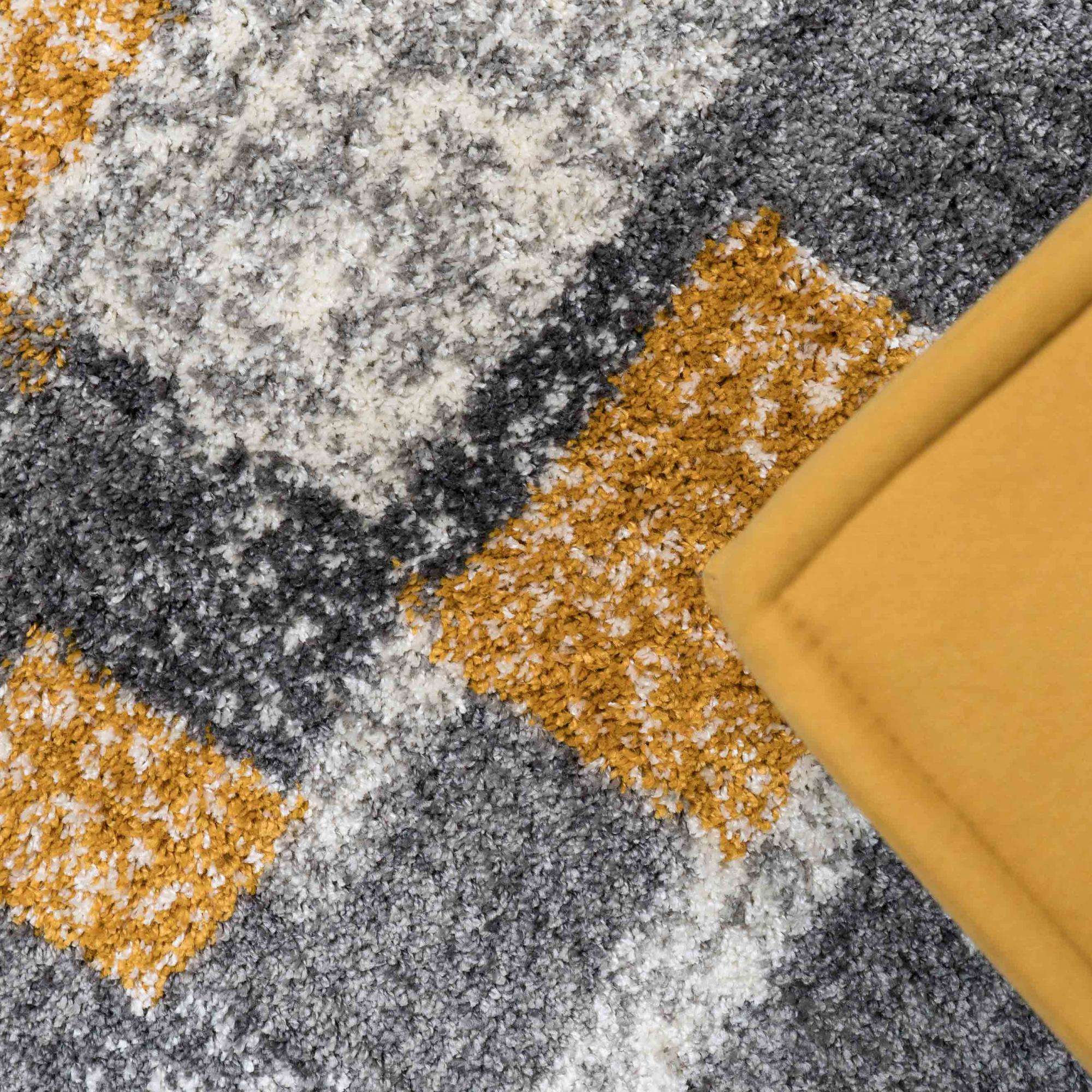 Retro Yellow Mottled Shaggy Living Room Rug Murano Living Room Rugs Kukoon Rugs Online
