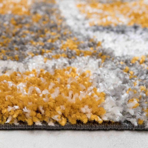 Retro Yellow Mottled Shaggy Living Room Rug Murano Living Room Rugs Kukoon Rugs Online