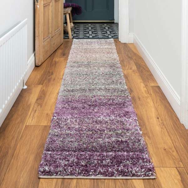 Rich Purple Striped Mottled Shaggy Living Room Rug