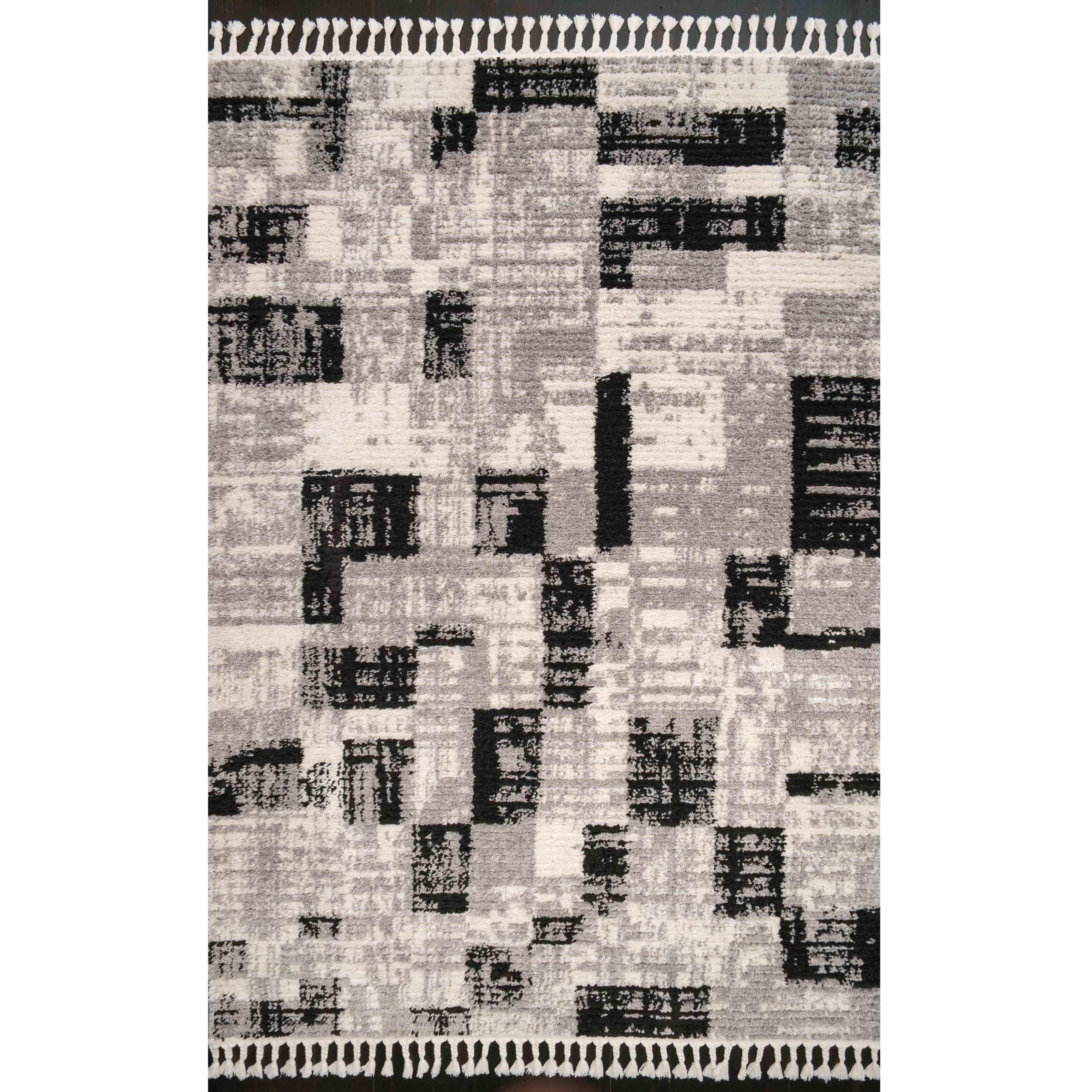 Black Grey Retro Shaggy Rug Living Room Rugs Kukoon Rugs Online