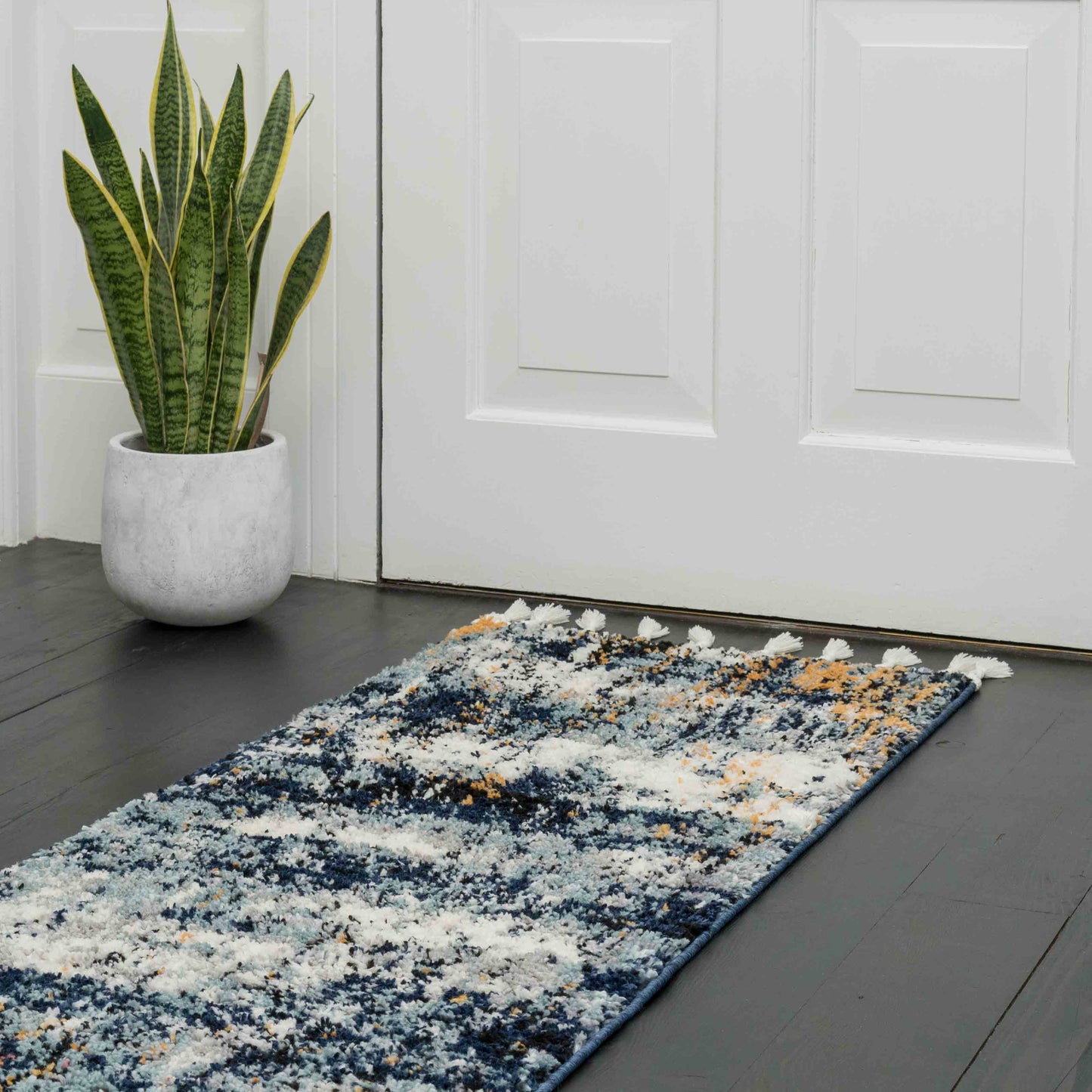 Blue Artwork Distressed Colourful Hall Runner Rugs