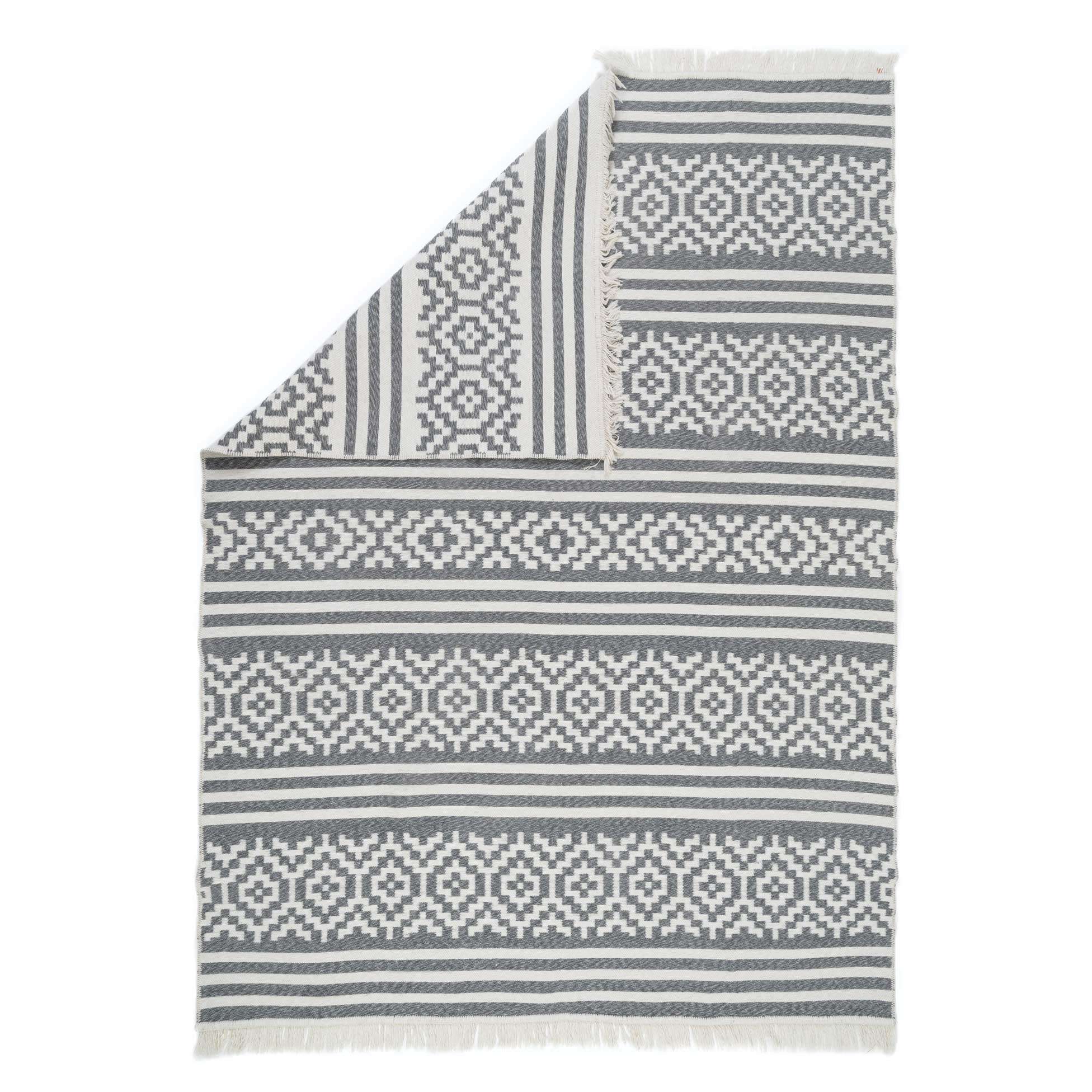 Reversible Cotton Grey Aztec Motif Rug