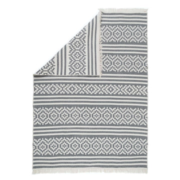 Reversible Cotton Grey Aztec Motif Rug