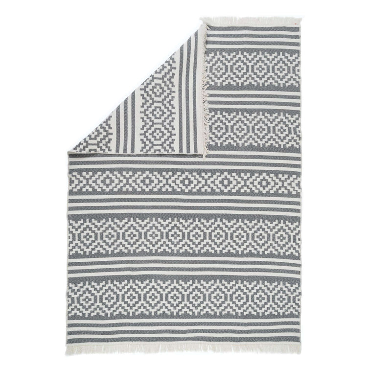 Reversible Cotton Grey Aztec Motif Rug
