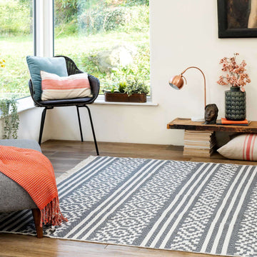 Reversible Cotton Grey Aztec Motif Rug