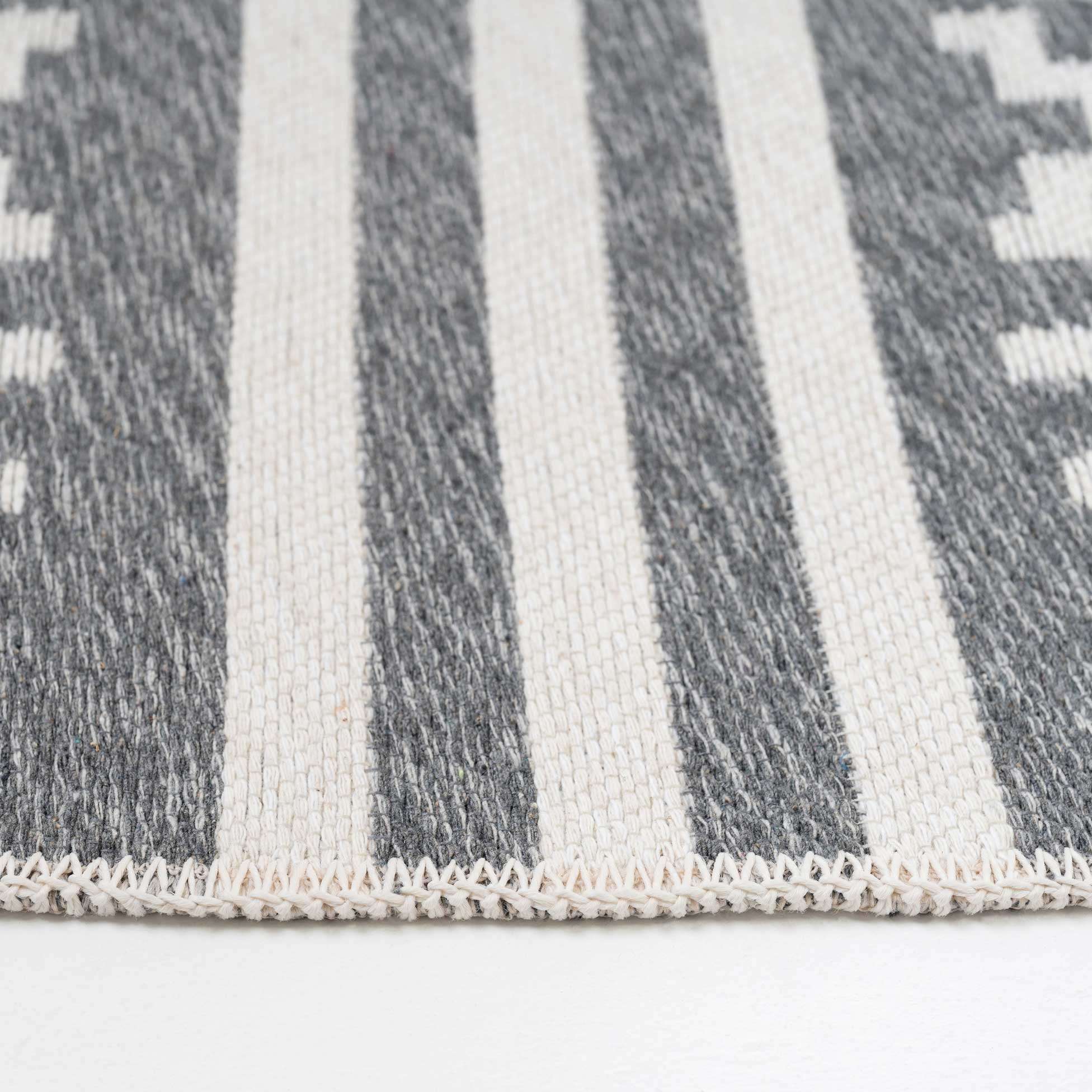 Reversible Cotton Grey Aztec Motif Rug