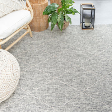 Neutral Trellis Living Room Rug - Mahoni