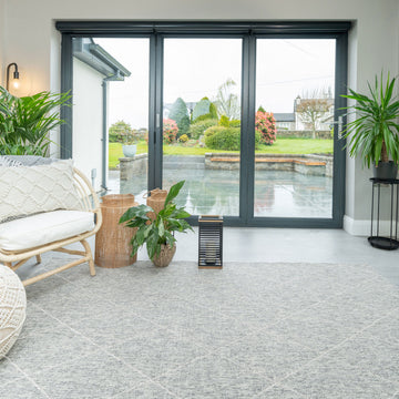 Neutral Trellis Living Room Rug - Mahoni