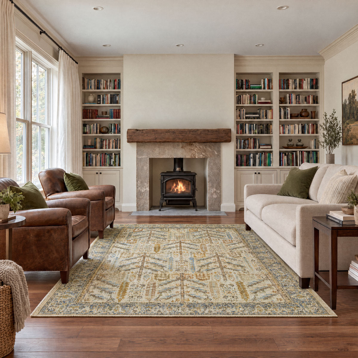 Cream Traditional Living Room Rug - Liora
